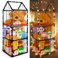 MHJY Soft Toy Storage Stuffed Animals Zoo Storage Cage Large Plush Toys Holder Organiser PVC Cuddly Toy Shelf for Kids Bedroom Nursery Playroom Furniture