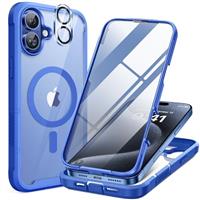 Miracase Glass Series for iPhone 14 Pro Case 6.1 Inch, [Built-in 9H Tempered Glass Screen Protector + Camera Lens Protector] Full Body Rubber Bumper Clear Back Case Cover (Deep Purple)
