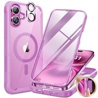 Miracase Glass Series for iPhone 14 Pro Case 6.1 Inch, [Built-in 9H Tempered Glass Screen Protector + Camera Lens Protector] Full Body Rubber Bumper Clear Back Case Cover (Deep Purple)
