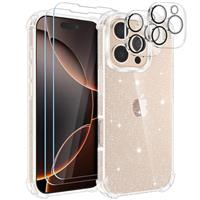 YIRSUR Glitter Clear Case Compatible with iPhone 12 with 2 Pack Screen Protector and 2 Pack Camera Lens Protector, Air Cushion Soft TPU Shockproof Transparent Sparkly Cover Case