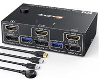 KVM Switch 2 Monitors 2 Computers,MLEEDA 2 Port KVM Switcher For 2 Computer Share 2 Monitor,with Wired Remote and 2 USB Cables