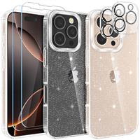 YIRSUR Compatible with iPhone 16 Glitter Clear Case with 2X Screen Protector with 2X Camera Lens Protector, Slim Soft TPU Bumper Anti-Scratch Clear Shockproof Case Women Girls for iPhone 16