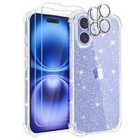 YIRSUR Glitter Clear Case Compatible with iPhone 12 with 2 Pack Screen Protector and 2 Pack Camera Lens Protector, Air Cushion Soft TPU Shockproof Transparent Sparkly Cover Case