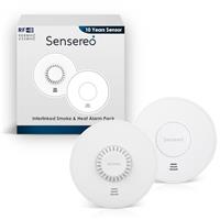 Sensereo Wireless Interconnected Smoke Alarm, Smoke Detector, Fire Alarm with 10-Year Sealed-For-Life Battery & LED Indicator, 820 ft Transmission Range, CE EN14604 Marked