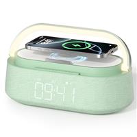 FREEFISH Bluetooth Speaker with Wireless Charger, FM Radio, Adjustable LED Night Light, Dual Wireless Speakers, 15W Wireless Charging, Bluetooth 5.0