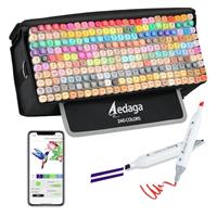 AEDAGA Alcohol Markers with Free App, Brush and Fine Tips Alcohol Pens with Kickstand Case for Adults and Kids, Drawing Markers for Anime Manga Drawing and Sketching