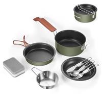 Odoland Camping Pan Pot Set with Cup and Tableware - Portable Cook Gear - Foldable Outdoor Traveling Cooking Utensils Kit for Trekking Hiking Picnic