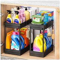 SavvyStor 2 Pack Under Sink Storage - Kitchen Storage & Organisation, 2 Tier Under Sink Bathroom Cabinet, Under Sink Storage Bathroom, Under Sink Organiser for Kitchen Storage, 2 Size1L+1M