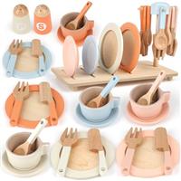 Wooden Tea Set for Toddlers Toy Kitchen Accessories 27 PCS Kids Pots and Pans Playset Wooden Play Food for Toddlers Girls Boys Age 2 3 4