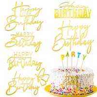 6 Pcs Happy Birthday Cake Topper Side, Acrylic Gold Cake Top