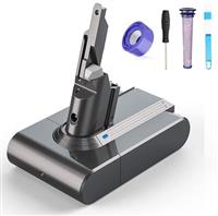 Dyson V6 Battery, FLYLINKTECH Dyson V6 Battery Replacement 4600mAh Compatible with V6 Absolute, Animal, Motorhead, Total Clean SV03 SV04 SV05 SV06 SV07 SV09 DC58 DC59 DC61 DC62 DC72 DC74 & 2 Filters