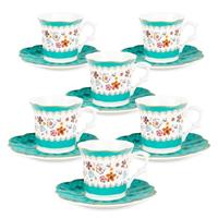 fanquare Green Floral Cups and Saucer Sets of 6 Bone China V