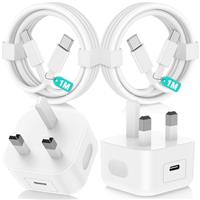 2Pack USB C Charger for iPhone 16 15 Pro Max, [Apple MFi Certified] 20W Fast Charger Plug with USB C to Type C Cable for iPhone 16 15 Plus/16 15 Pro/iPad Pro 12.9/11 iPad Air,UK Wall Power Adapter
