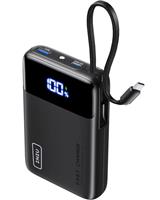 INIU Power Bank with Built-in USB C Cable, 22.5W 20000mAh PD Fast Charging Portable Charger Type C, Smallest & Lightweight External Battery Pack for iPhone 16/15 Pro Samsung S25 Google iPad Travel etc