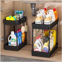 TidyTrove 2Pack Under Sink Storage - 2 Tier Sliding Under Sink Organiser,Kitchen Storage Under Sink Shelf,Pull Out Cabinet Drawer Cupboard Organiser for Kitchen Bathroom,Black
