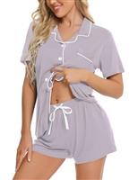 SWOMOG Women Pyjamas Set Short Sleeve Sleepwear Womens Button Down Nightwear PJ Set with Pockets