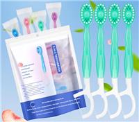 Vonmerie Pack of 10 Disposable Toothbrushes with Toothpaste, 5 in 1 (Pre-Tied | Floss | Tongue Scraper | Fresh Breath | Toothpick) Mini Toothbrush