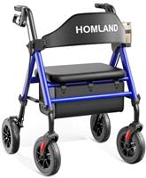 HOMLAND Walkers for Seniors with Seat, Foldable Rollator Walker, Reinforced Aluminum Frame, 8" Big Rubber Wheels for All Terrain, Height Adjustable Lightweight Rolling Walker