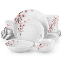 VEWEET Porcelain Dinnerware Sets for 6, 24 Pieces Plates and Bowls Set with Flowers, Dishes Set Dining Ware for Dinner, Microwave and Dishwasher Safe, Series Annie