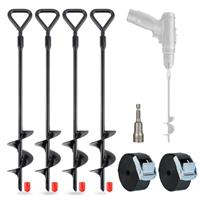 4Pcs Ground Anchors Heavy Duty - 15" Earth Anchor Tent Peg, Spiral Trampoline Anchors with 2 Straps, Steel Ground Stakes Anchor for Camping Tents, Sheds, Swing Sets, Securing Dogs