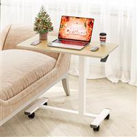 Dripex Pneumatic Height Adjustable Overbed Bedside Table with Wheels, 80 40 cm Standing C Shaped Laptop Desk, Small Rolling Bed & Sofa Side Table for Bedroom Living Room (Wood Grain)