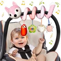 Kulveanju Spiral Pram Toys for Babies - Black and White Pushchair Stroller Car Seat Crib Toys for Baby Boys Girls 0 3 6 9 12 Months, Plush Activity Rattle Hanging Toy Sensory Gift for Newborn Infant