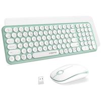 XTREMTEC Wireless Keyboard and Mouse, Compact Size Cute Keyboard Retro Round Keycap - 2.4GHz Ultra-Slim Quiet Aesthetic Keyboard for Laptop iMac Windows UK Layout
