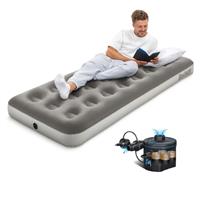 Bestway Premium Camping Single Airbed with Handheld Electric Pump, Single Flocked Inflatable Bed Portable, Air Mattress, Outdoor Camping Bed