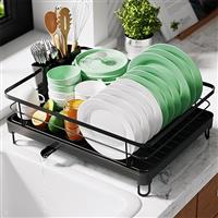 Kitsure Dish Drainer Rack- Space-Saving Dish Drainer, Dish Racks for Kitchen Counter, Stainless Steel Kitchen Drying Rack with a Cutlery Holder