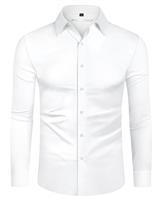 DEMEANOR 4-Way Stretch Mens Shirts Long Sleeve Muscle Fit Formal Dress Shirts for Men Non Iron Casual Shirts Business Wedding Work