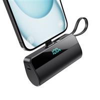 Mini Portable Charger for iPhone, 5500mAh Power Bank with Built in USB C Charging Port, 20W PD Fast Charging Battery Pack with 2 Output Compatible with iPhone 16/15/14/13/12/11/X Samsung-Black