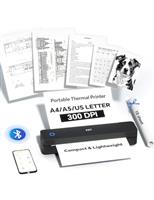 PRT Portable Printer Wireless for Travel, Inkless Bluetooth Compact Mobile Thermal Printer, Supports 8.5" X 11" US Letter, A4 A5, Compatible with iOS, Android, Laptop for Home Use, Office & Vehicles