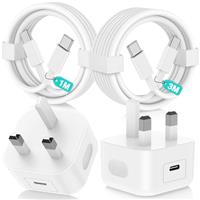 2Pack USB C Charger for iPhone 16 15 Pro Max, [Apple MFi Certified] 20W Fast Charger Plug with USB C to Type C Cable for iPhone 16 15 Plus/16 15 Pro/iPad Pro 12.9/11 iPad Air,UK Wall Power Adapter