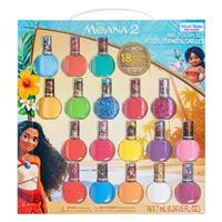 Moana 2 Non-Toxic Water-Based Peel Off Nail Polish Set with Glittery Shimmery Opaque Colors for Girls Kids Ages 3+ Perfect for Parties Spa Days Makeovers 18 Pcs by Townley Girl