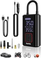 TANYO Tyre Inflator Air Compressor, Portable 150 PSI Car Tyre Pump Cordless, Eelectric Bike Pump with Pressure Gauge and Digital LED Light, 12V Air Pump for Car Tyres, Bicycles, Motorcycles