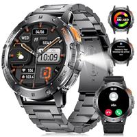 FOXBOX Smart Watch for Men Answer/Make Call, 1.43" AMOLED Military Smartwatch with Torch 530mAh Activity Fitness Tracker 100+ Sport Modes IP68 Waterproof Heart Rate Sleep Monitor for Android iOS 2025