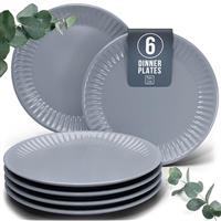 24-Piece Dinnerware Set - Bowl and Plate Set - Stoneware Dining Set for 6 People - Dishwasher and Microwave Safe - Grooved Dining Service in Petrol