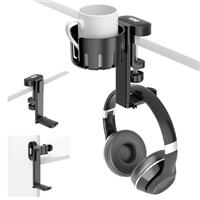 KDD Headphone Holder, 3-in-1 Under Desk Clamp Controller Stand Replaceable Cup Holder for PC Gaming, Rotatable Headphone Hanger with Cable Organizer, Universal for Headset, Controller, Cup