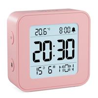 LATEC Alarm Clock Bedside Battery Powered LCD Digital Clock with Date & Day, Snooze, Temperature, 12/24H, Backlight, 3 Volumes, Silent Travel Small Clock for Heavy Sleepers Included Battery White
