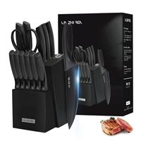 LIN ZHI REN Knife Set with Block, 15-Piece Kitchen Knife Set, Built-in Sharpener, Kitchen Knives for Chopping