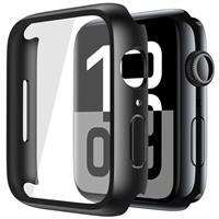 Piuellia 2 Pack Black Hard Case with Tempered Glass Screen Protector Compatible for Apple Watch Series 9 Series 8 Series 7 41mm, Ultra-Thin Shockproof Overall Protective Cover for iWatch