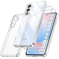 Qasyfanc Matt Cover Case Compatible with Samsung Galaxy S25 5G with 2 Pack Tempered Glass Screen Protector, Non-Yellowing Shockproof Phone Bumper Cover Hard PC Anti-Scratch Case Pink