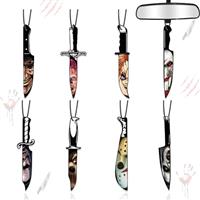 Car Air Fresheners Horror Movie Merchandise Halloween Tree Gifts Decoration Indoor 8 PCS, RearviewMirror Hanging Ornaments Knife Classic Character for Men Women Fan Lover Scary Christmas Party