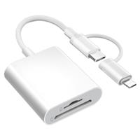 Dual Connectors Dual Slots SD Card Reader for iPhone iPad with Charging, Lightning & USB C to MicroSD Card Viewer Camera Memory Card Reader USB C OTG Adapter for iPhone16/15/14/13/12/11/8/7 Series