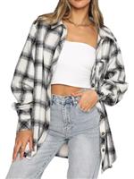LACOZY Womens Flannel Checked Shirts Long Sleeve Oversized Buffalo Plaid Shirt Collar Button Down Blouses Tops
