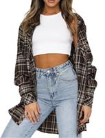 LACOZY Womens Flannel Checked Shirts Long Sleeve Oversized Buffalo Plaid Shirt Collar Button Down Blouses Tops