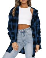 LACOZY Womens Flannel Checked Shirts Long Sleeve Oversized Buffalo Plaid Shirt Collar Button Down Blouses Tops