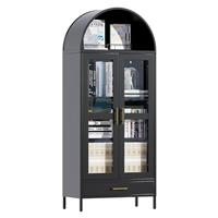 SUPEER Metal Arched Storage Display Cabinet in Black