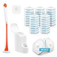 Dolanx Disposable Toilet Brush with 40 Refills,Cleaner Wand Holder Set for Sink Bathtub Wash Basin Mop Pool