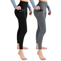 Leafigure 2 Pack Gym Leggings for Women High Waist Opaque Leggings with Pockets for Workout Sport Yoga Running